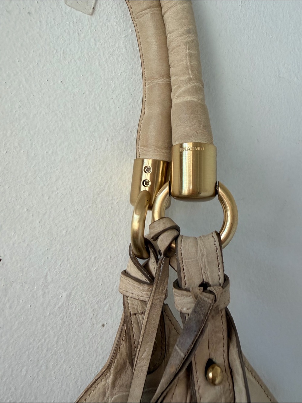 Brahmin Woven Straw Tote with Cream Leather Trim embossed croc - Picture 4 of 12